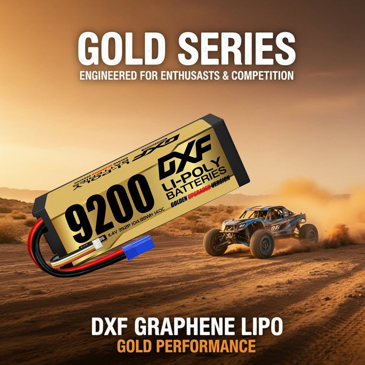 DXF 3S 11.4V 9200mAh 140C Hardcase LiPo Battery with 10AWG EC5 for 1/8 1/10 RC Cars, Boats, Trucks (1-6 Pack Available)