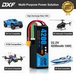 DXF 6S 22.2V 4200mAh 100C Graphene Soft Case LiPo Battery with XT60 Plug for 1/8 1/10 RC Cars, Trucks, Buggies & Drones (Multi-Pack Options)