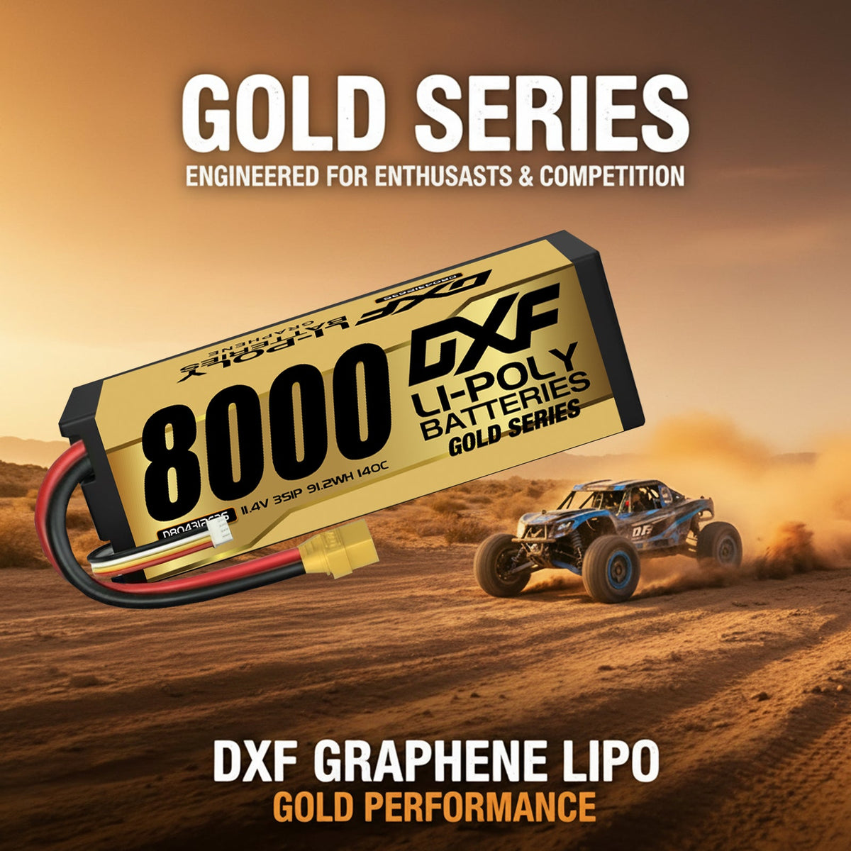 DXF LiPo Battery 3S HV 11.4V 8000mAh 140C Graphene Hardcase Gold with EC5 / T / TRX / XT60 / XT90 / XT150 / Q8s Plug for RC 1/8 1/10 Buggy Truck Car Off-Road Drone