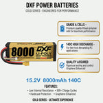 DXF LiPo Battery 4S HV 15.2V 8000mAh 140C Graphene Hardcase Gold with EC5 / T / TRX / XT60 / XT90 / XT150 / Q8s Plug for RC 1/8 1/10 Buggy Truck Car Off-Road Drone
