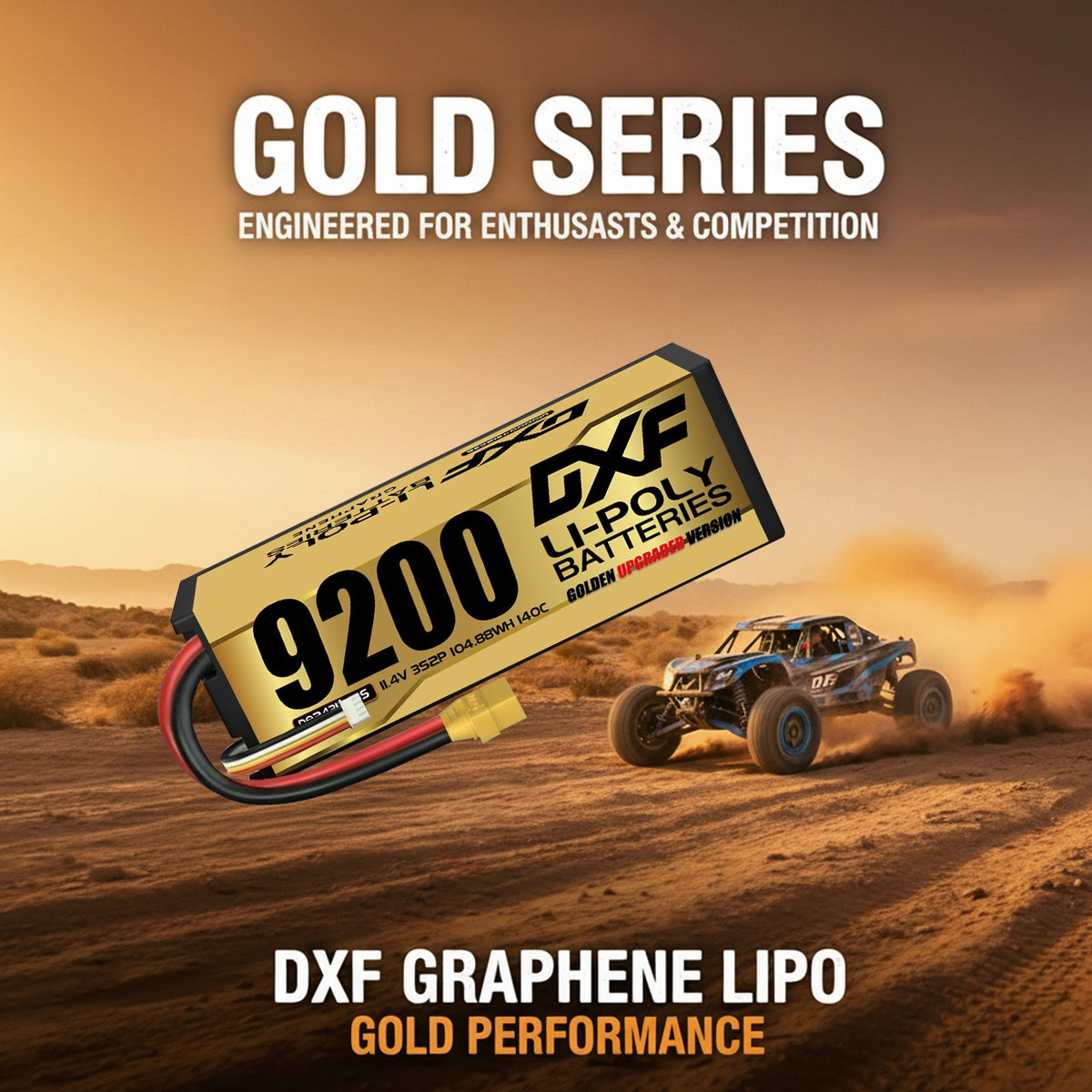 DXF LiPo Battery 3S HV 11.4V 9200mAh 140C Graphene Hardcase Gold with EC5 / T / TRX / XT60 / XT90 / XT150 / Q8s Plug for RC 1/8 1/10 Buggy Truck Car Off-Road Drone