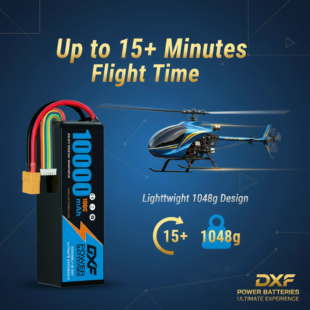 DXF 6S 22.2V 10000mAh 100C Graphene Blue Softcase LiPo Battery with XT90 for RC Cars Drones Helicopters Boats (1-6 Pack)