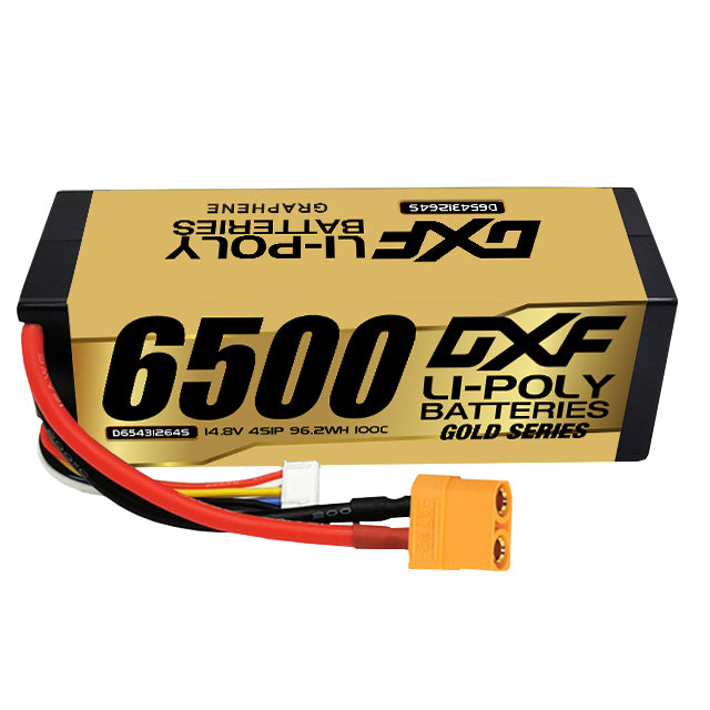 DXF LiPo Battery 4S 14.8V 6500mAh 100C Graphene Hardcase Gold with EC5 / T / TRX / XT60 / XT90 / XT150 / Q8s Plug for RC 1/8 1/10 Buggy Truck Car Off-Road Drone