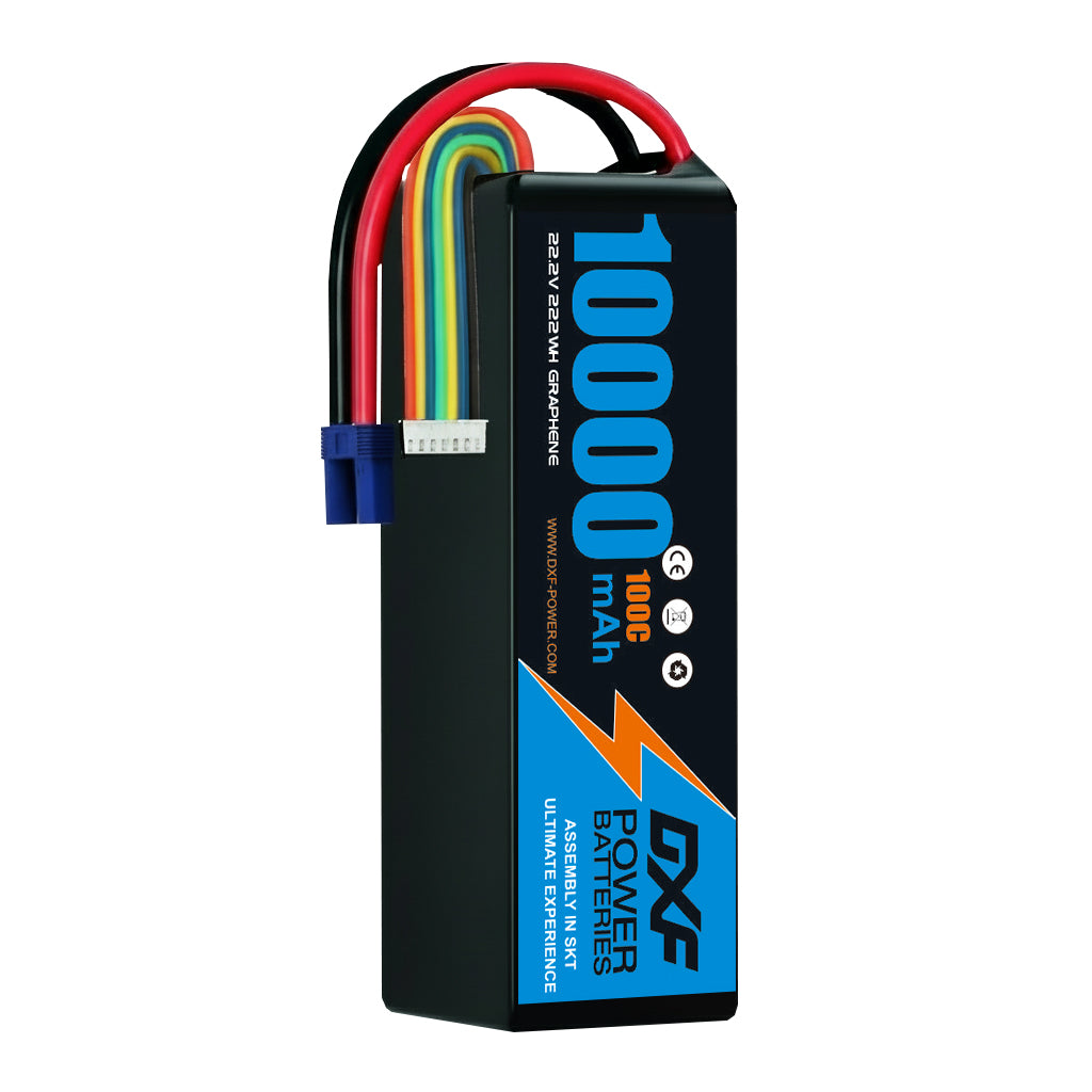 DXF 6S 22.2V 10000mAh 100C Softcase LiPo Battery with 10AWG EC5 for 1/8 RC Cars, Trucks, Buggies, Truggies (1-6 Pack Available)