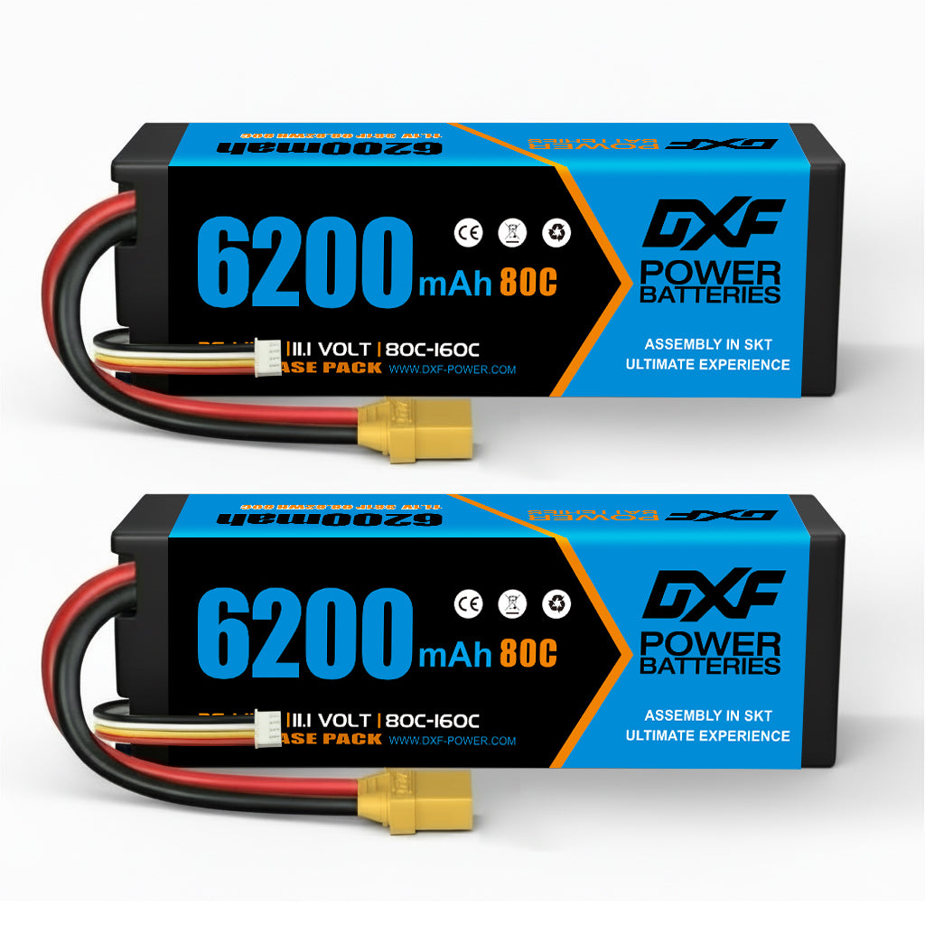 DXF 3S 11.1V 6200mAh 80C Graphene LiPo Hardcase Battery with 10AWG XT90 Plug for 1/8 1/10 RC Car Buggy Truck Boat Drone (1-6 Pack Available)