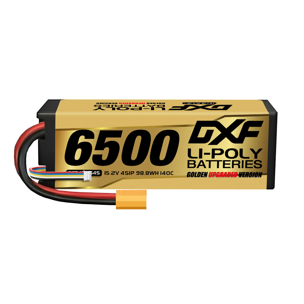 DXF Gold Series 4S HV 15.2V 6500mAh 140C Graphene Hardcase LiPo Battery with XT90 & 10AWG Wire (1-6 Pack)