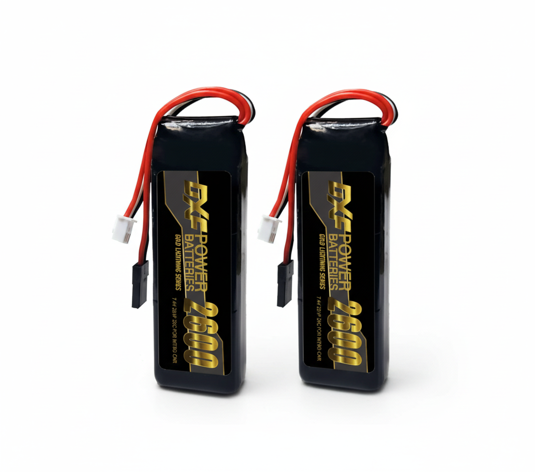 DXF 2S 7.4V 2600mAh 20C LiPo Receiver Battery Hardcase with Futaba Plug for Nitro RC Car Buggy Truggy (Multi-Pack Options)