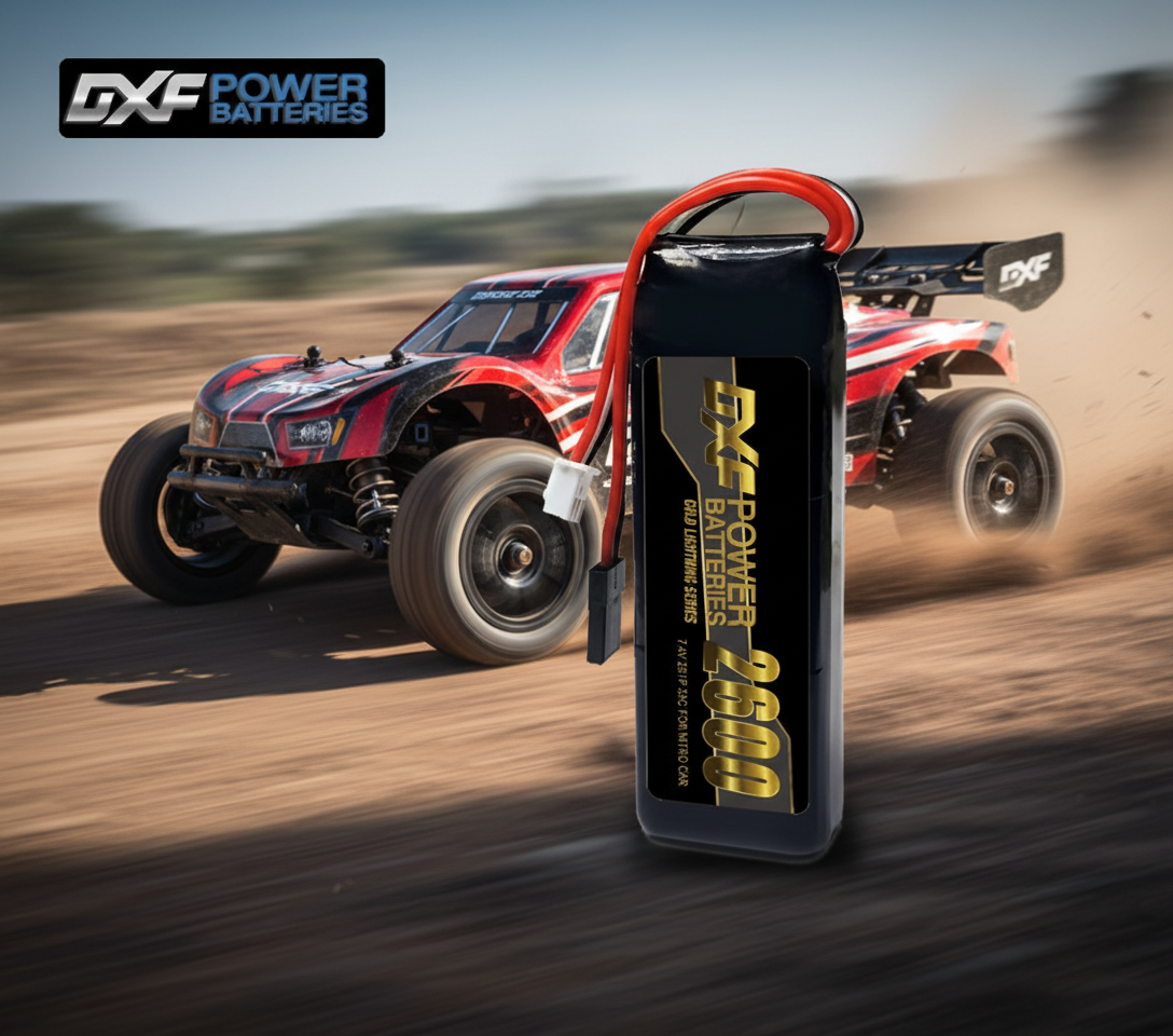 DXF 2S 7.4V 2600mAh 20C LiPo Receiver Battery Hardcase with Futaba Plug for Nitro RC Car Buggy Truggy (Multi-Pack Options)