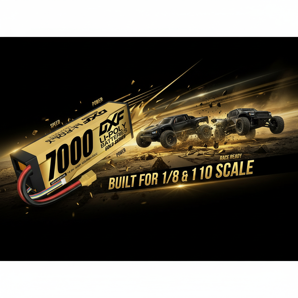 DXF 4S 14.8V 7000mAh 100C Hardcase LiPo Battery with 10AWG XT90 for 1/8 1/10 RC Cars, Trucks, Buggies (1/2 Pack Available)