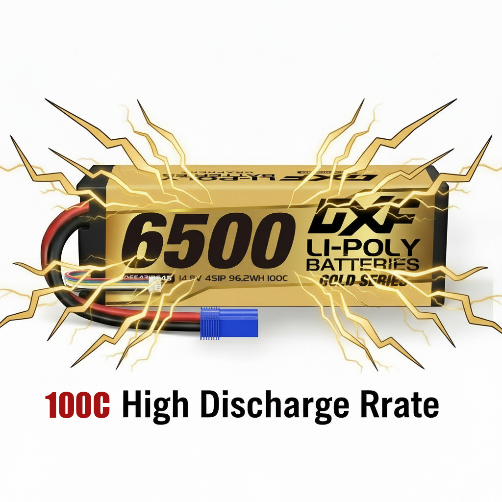 DXF Gold Series 4S 14.8V 6500mAh 100C Graphene Hardcase LiPo Battery with EC5 & 10AWG Wire (1-6 Pack)