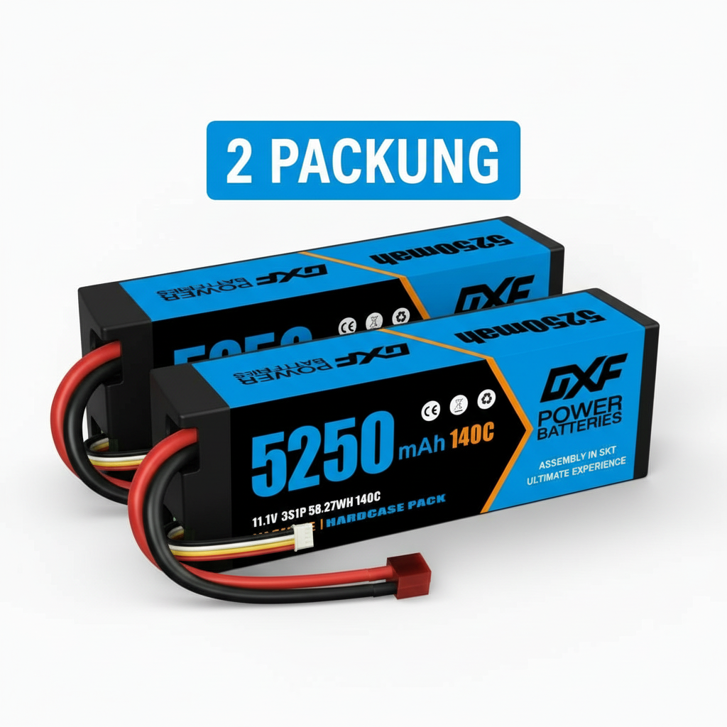 DXF 3S 11.1V 5250mAh 140C Graphene Hardcase LiPo Battery with Deans T-Plug & 10AWG Wire (1-6 Pack)