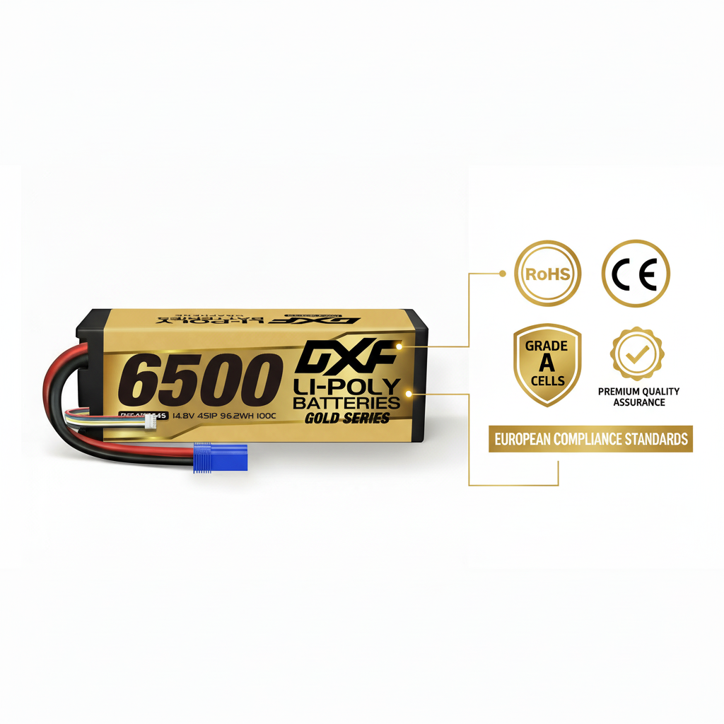 DXF Gold Series 4S 14.8V 6500mAh 100C Graphene Hardcase LiPo Battery with EC5 & 10AWG Wire (1-6 Pack)