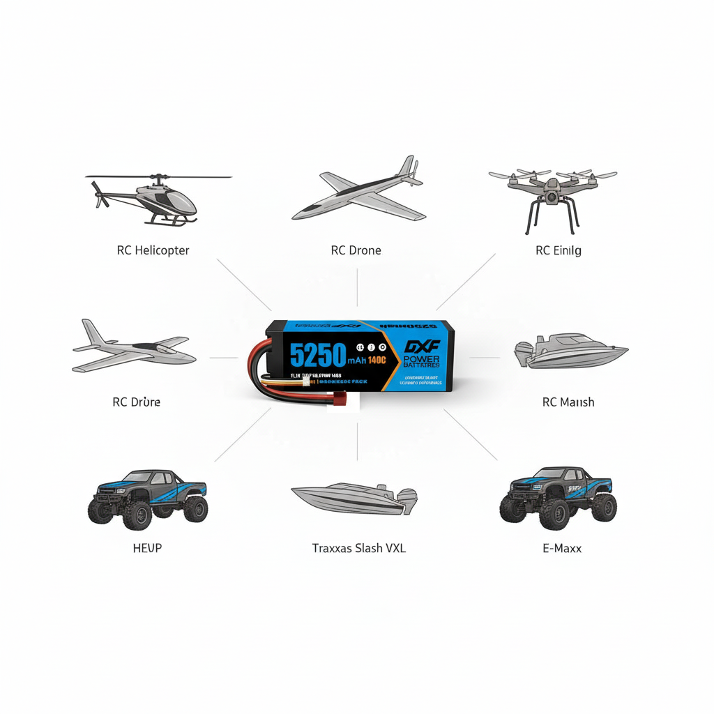 DXF 3S 11.1V 5250mAh 140C Graphene Hardcase LiPo Battery with Deans T-Plug & 10AWG Wire (1-6 Pack)