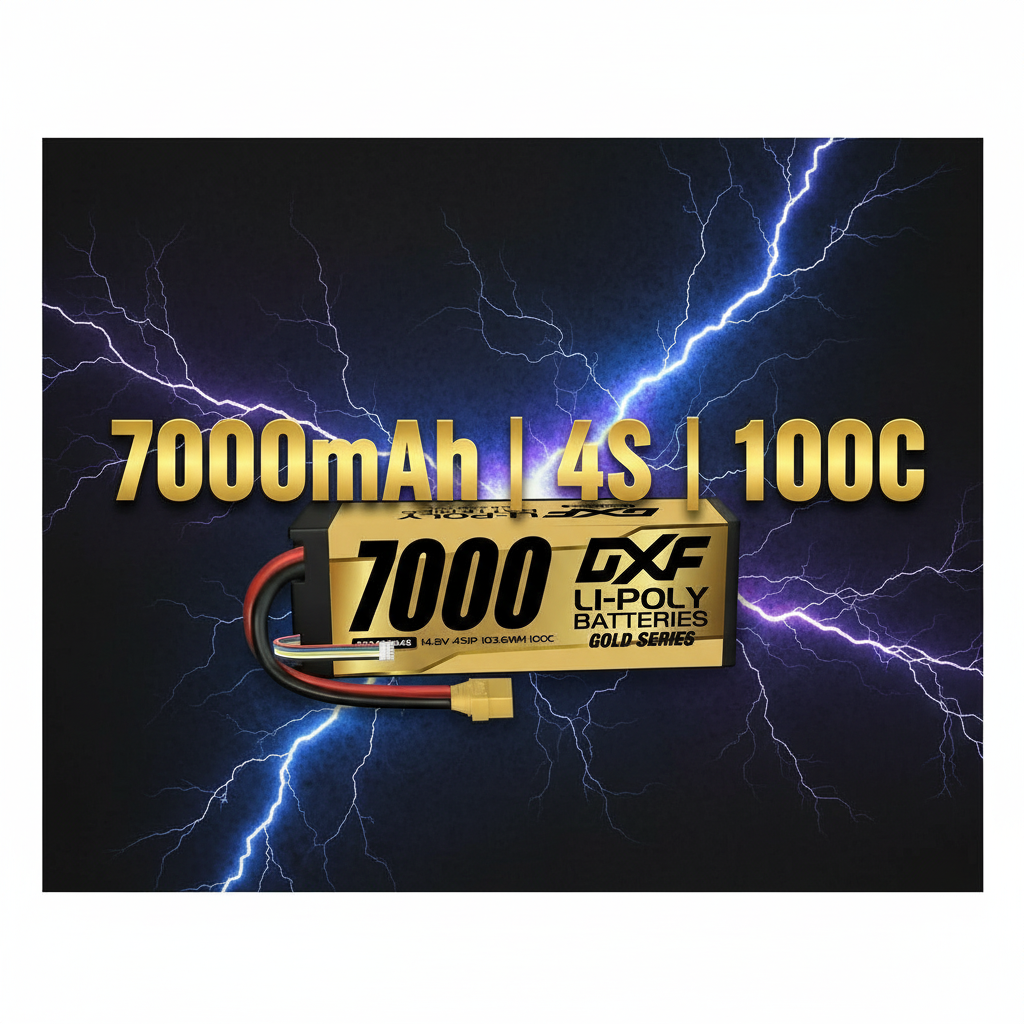 DXF 4S 14.8V 7000mAh 100C Hardcase LiPo Battery with 10AWG XT90 for 1/8 1/10 RC Cars, Trucks, Buggies (1/2 Pack Available)