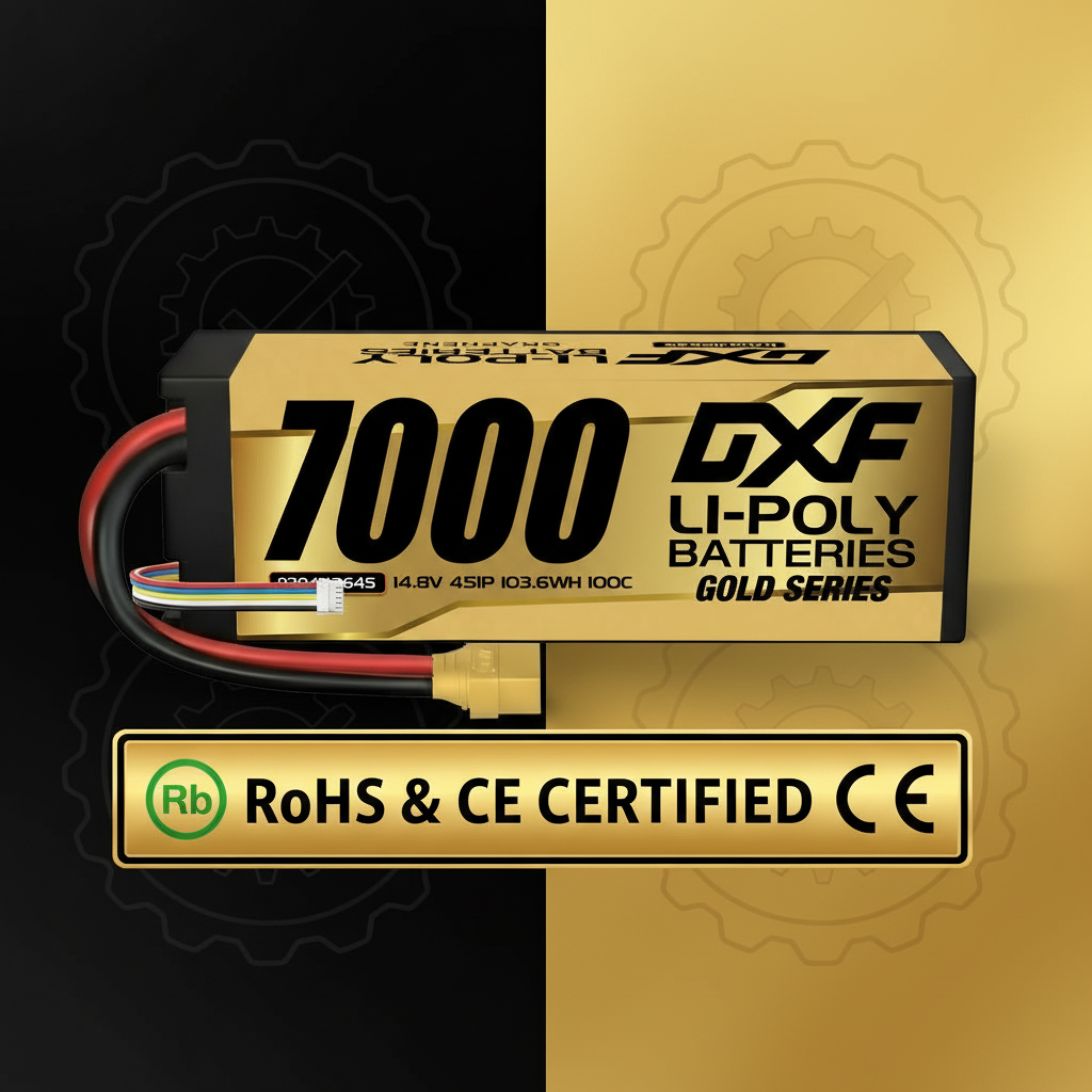 DXF 4S 14.8V 7000mAh 100C Hardcase LiPo Battery with 10AWG XT90 for 1/8 1/10 RC Cars, Trucks, Buggies (1/2 Pack Available)