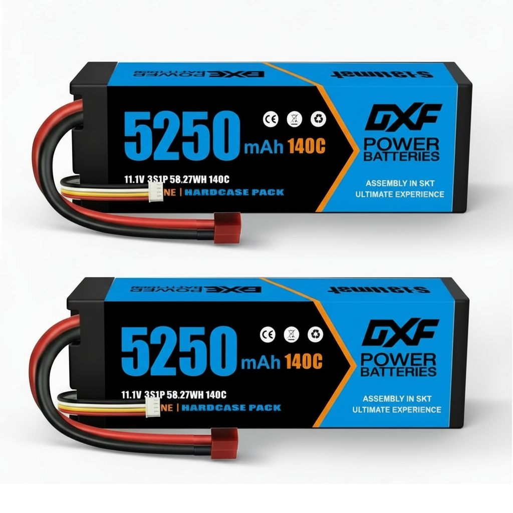 DXF 3S 11.1V 5250mAh 140C Graphene Hardcase LiPo Battery with Deans T-Plug & 10AWG Wire (1-6 Pack)