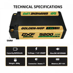 DXF 2S Shorty 7.4V 5200mAh 140C Graphene Hardcase LiPo Battery with 5mm Bullet to Deans Plug for 1/10 RC Buggies, Touring Cars & Trucks (1-6 Pack Available)