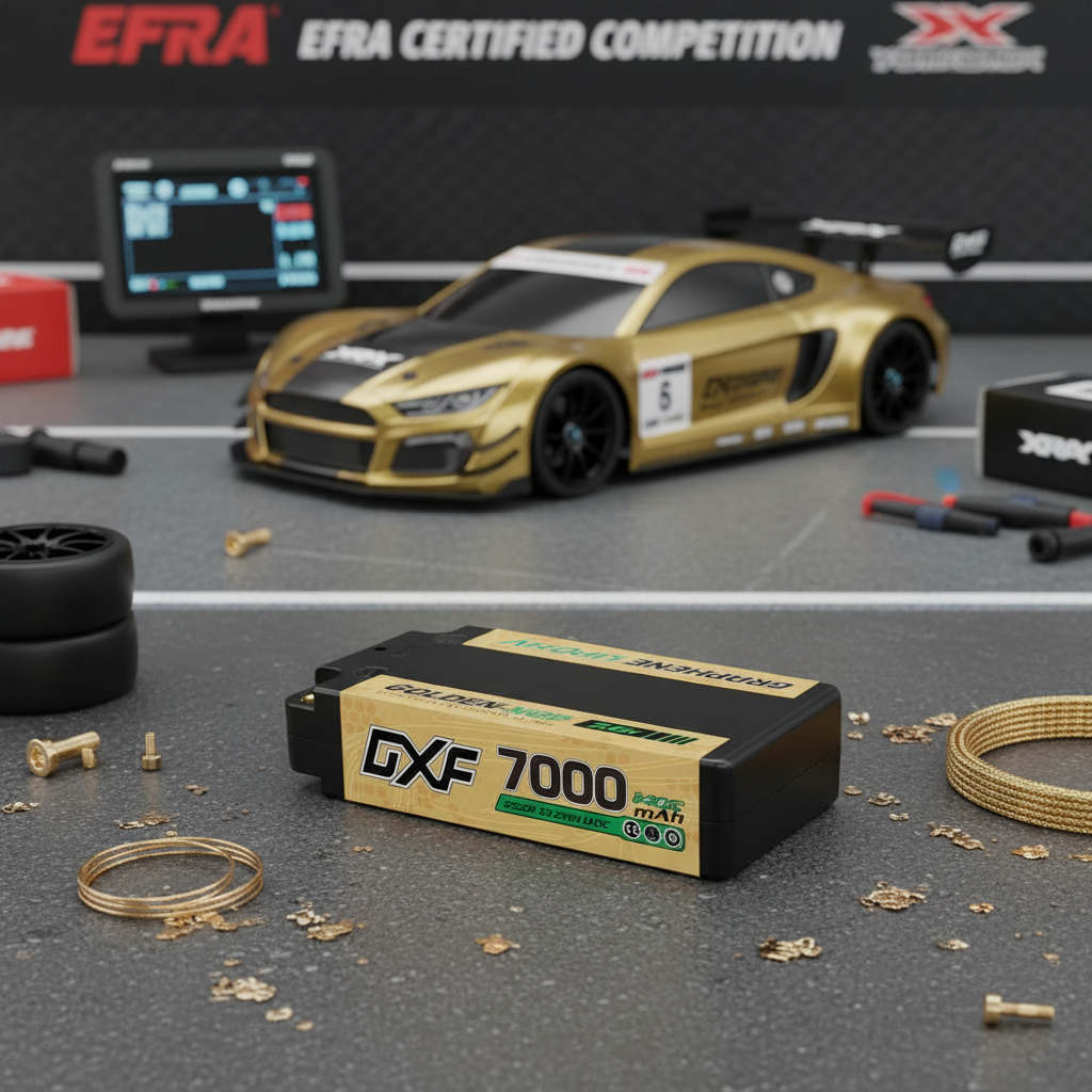 DXF 5mm Shorty 2S 7000mAh 7.6V 140C GOLDEN-NGP PLUS Hardcase LiPo Battery | EFRA Approved