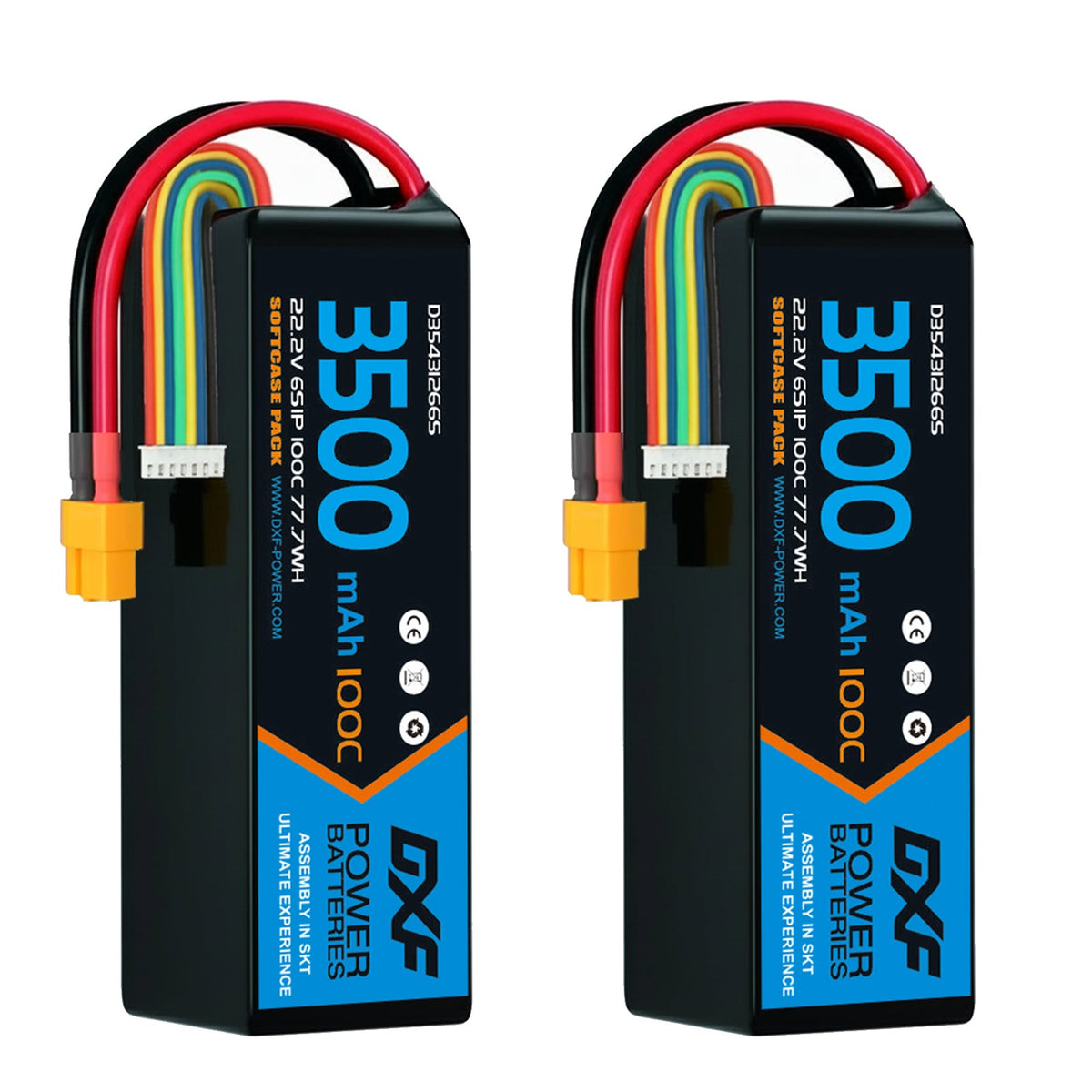 DXF 6S 22.2V 3500mAh 140C Gold Version Graphene LiPo Soft Case Battery with 12AWG XT60 Plug for RC Car Boat Airplane FPV Racing Drone (1-6 Pack Available)