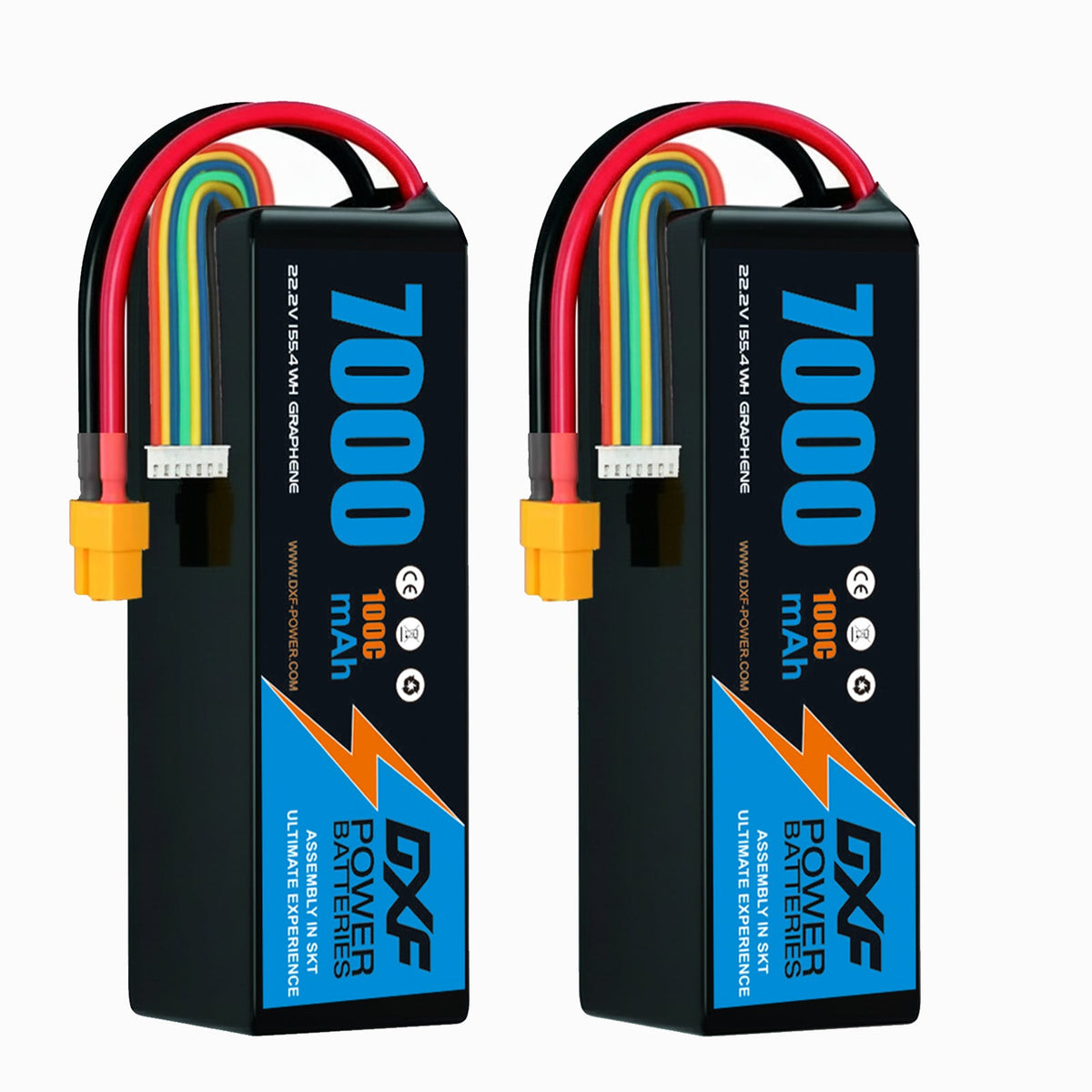 DXF 6S 22.2V 7000mAh 100C Softcase LiPo Battery with XT60 & 10AWG Wire for 1/8 RC Cars (1-6 Pack)