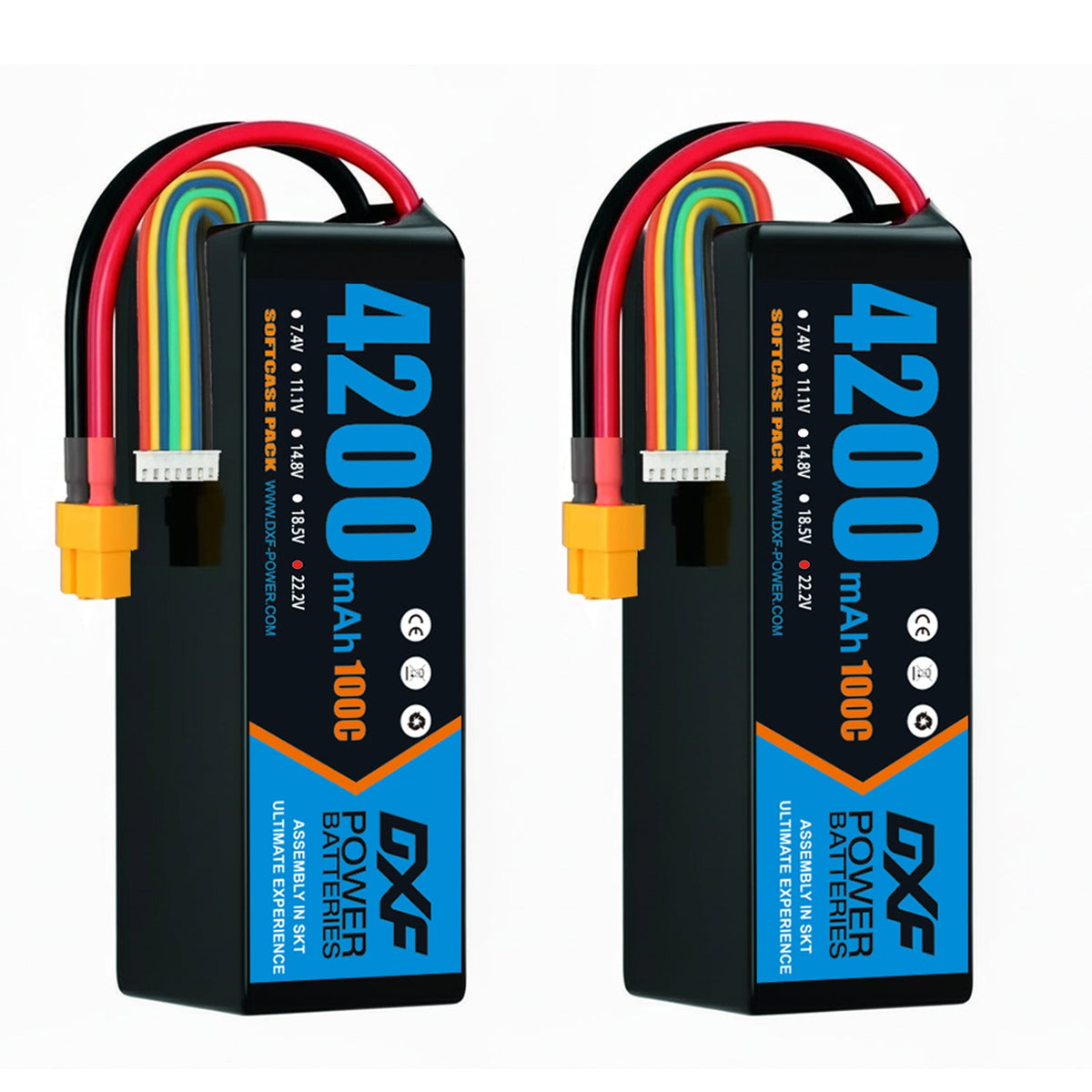 DXF 6S 22.2V 4200mAh 100C Graphene Soft Case LiPo Battery with XT60 Plug for 1/8 1/10 RC Cars, Trucks, Buggies & Drones (Multi-Pack Options)