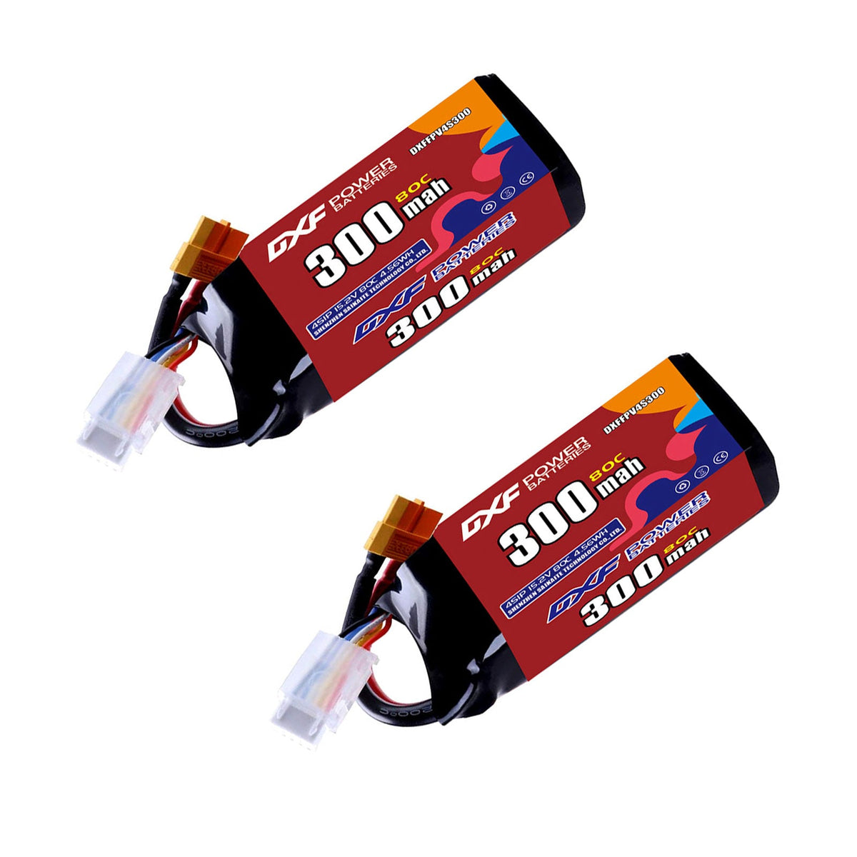 DXF LiPo Battery 4S HV 15.2V 300mAh 80C with PH2.0 / JST / XT30 / SM / XT60 / EC5 / XT90 for FPV Drone Whoop Micro Racing