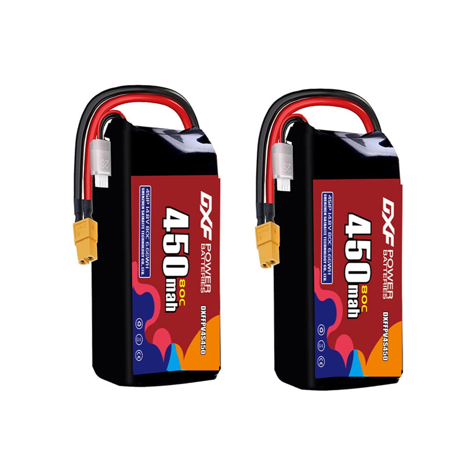 DXF 4S 14.8V 450mAh 80C LiPo Battery for FPV Micro Drones (PH2.0 / JST / XT30 / SM / XT60 / EC5 / XT90 Options)