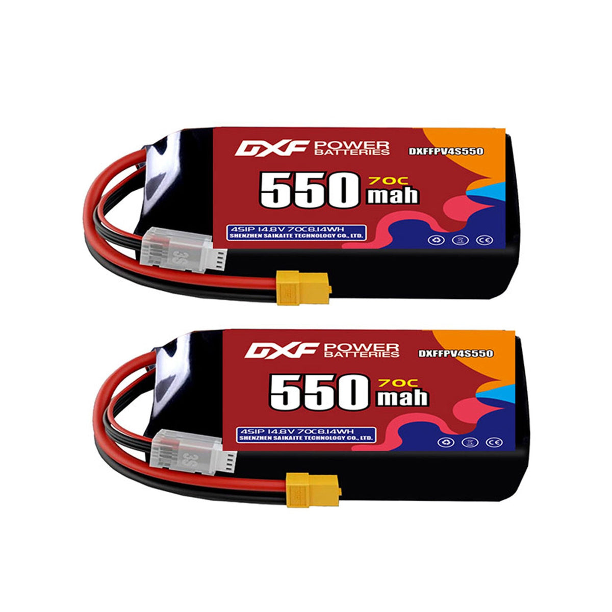 DXF LiPo Battery 4S 14.8V 550mAh 70C with PH2.0 / JST / XT30 / SM / XT60 / EC5 / XT90 for FPV Drone Whoop Micro Racing